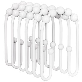 AmazerBath Shower Curtain Hooks White Metal Shower Curtain Rings Rust Proof, Double Sided Shower Curtain Hooks for Shower Curtain Liner Smooth Shower Hook Rings for Bathroom, Set of 12