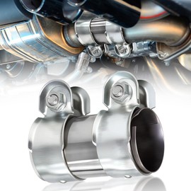 SKJJM Double Bolt Exhaust Clamp 50mm, Stainless Steel Exhaust Sleeve Adjustable Exhaust Pipe Connector Muffler Tube Coupler Exhausted Repair Fit Most Models (50mm X 125mm)