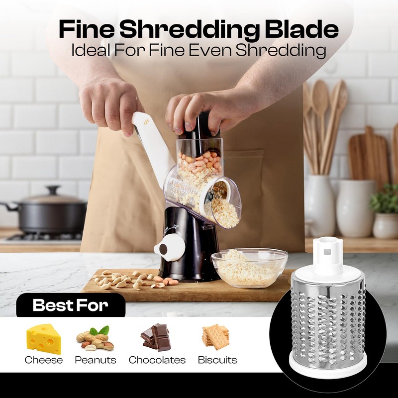 Reecaz Rotary Cheese Grater with 3 Stainless Steel Blades –