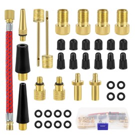 AUXHCYL 38 Piece Bicycle Valve Adapter Set, All Valve Adapters Bicycle, Adapter for Bicycle Valves, Taper Valve and Air Pump, Ball Needle, French Valve Adapter with Sorting Box
