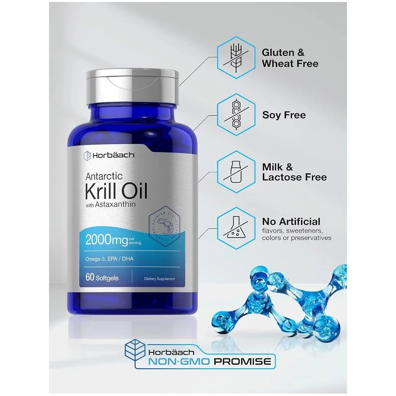Aceite Krill 2000mg Omega 3 + Astaxantina 60caps Americano Sabor