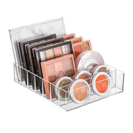 MEISO Organizador de maquillaje acrílico de 7 compartimentos organizador de cosméticos transparente para sombras de ojos y pintalabios perfecto para tocadores y encimeras de baño