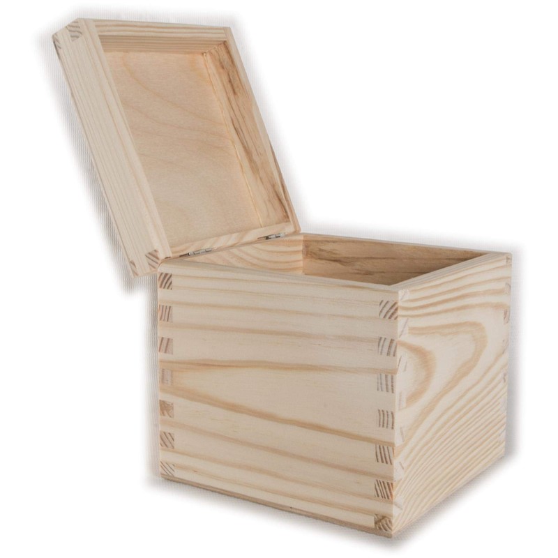 Small Square Cube Wooden Box with Lid | 13 x