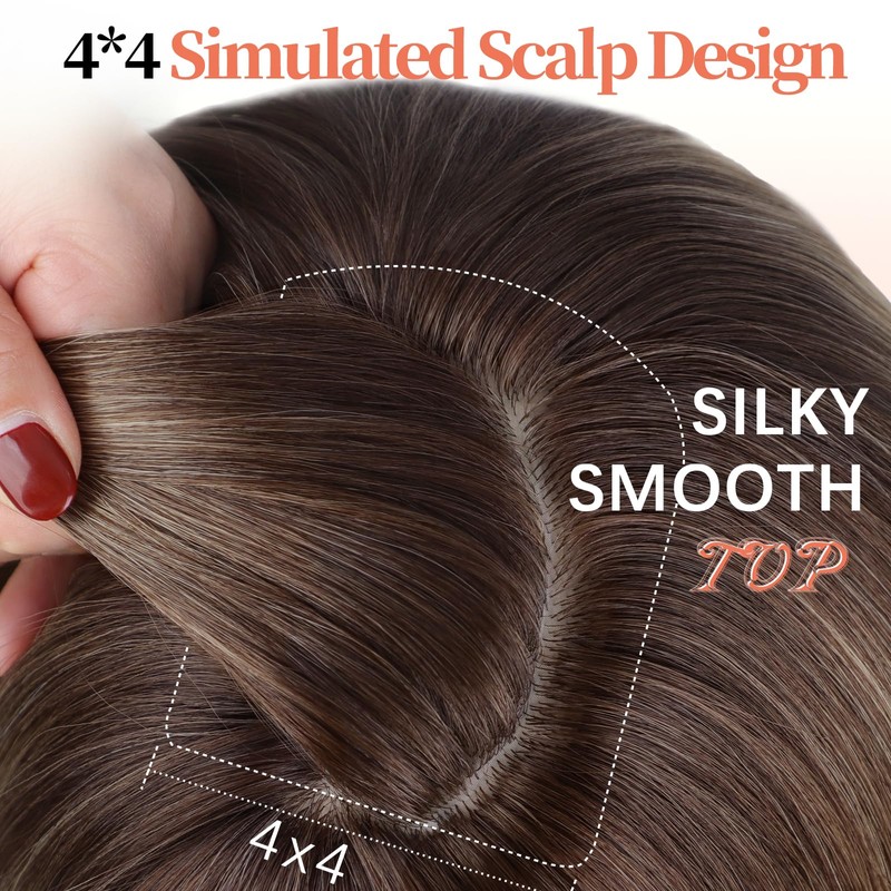Layered Brown Blonde 4x4 Realistic Scalp Wig with Bangs for