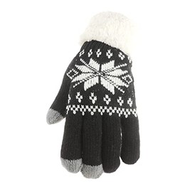 Glamour Girlz Womens Luxury Thick Knitted Thermal Fleece Lined Cold Weather Winter Ski Outdoor Hand Warmers Touch Screen Mittens Mitts Christmas Birthday Gift Fair Isle Snowflake (Gloves Black)