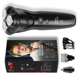 Cordless Men's Electric Razor, 3-in-1 Waterproof Shaver for Beard, Nose, and Sideburns with Turbo Speed Motor - Ceramic Black​