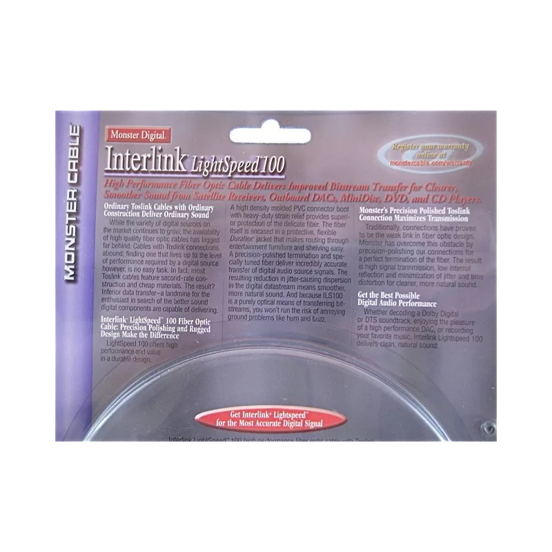 Monster Cable LightSpeed Digital Fiber Optic Audio 1m/3.3' 300DFO Interconnect