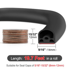 [New Upgrade] 19.7Ft Silicone Door Weather Stripping Door Seal Strip for Doors & Windows, Multi-Layer Soundproof Chamber Design, Self-Adhesive, Seal Large Gaps, Easy to Cut & Install