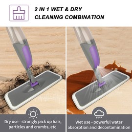 Spray Mops for Floor Cleaning - HOMSIER Microfiber Mop Wet Dry with 3 Washable Pads 550ML Refillable Bottle for Hardwood Wood Laminate Tile Marble Kitchen Home Hard Floors