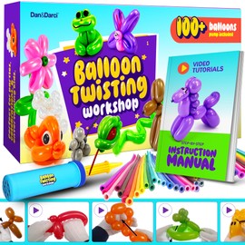Dan&Darci Balloon Animal Twisting Kit with Pump for Kids - Boy & Girl Gift - Birthday Gifts for Girls and Boys - Arts and Crafts for Kid Ages 8-12 - 6 7 8 9 10 11 12 Year Old - Animals Balloons