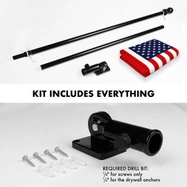 UD_G128 Combo Pack: 6 Ft Tangle Free Aluminum Spinning Flagpole (Black) & American USA Flag 3x5 Ft, LiteWeave Pro Series Printed