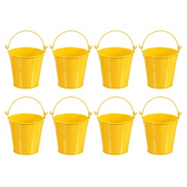 PATIKIL 3"x3" Small Metal Buckets with Handle, 8 Pcs Mini Galvanized Bucket Colorful Easter Buckets for Crafts Party Favors Decoration, Yellow