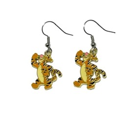 Tigger Cartoon Standing Character Metal Enamel French Wire Earrings