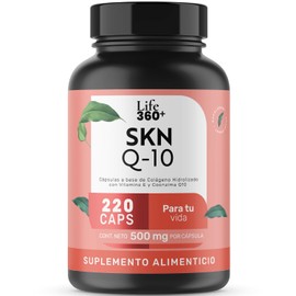 Life 360+ SKN Q-10 | 220 cápsulas | Cápsulas a base de Colágeno hidrolizado con Vitamina E y Coenzima Q10 | Suplemento Alimenticio | Cápsulas de agua y gelatina | Suplemento Alimenticio con 220 cápsulas.
