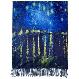 GFM® Wool Blend Cashmere Texture Painting Art Based Print Shawl Scarf for Autumn Winter (Iris Pond at Sunset)(88-PWSHL-21)