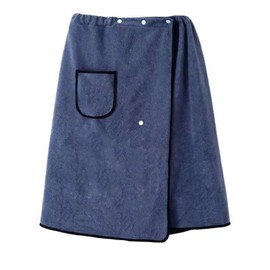 Holajoy Men's Fall Towel Wrap Fleece Bath Towel Elastic Waistband Absorbent Knee Length Loose Patch Pocket Shower Wrap Blue Small-Large