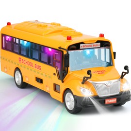 Cdymkf Yellow School Bus Toy for Kids，Interactive Friction-Powered Car with Flashing Lights, Open Doors & Realistic Design Preschool Learning & Role Play