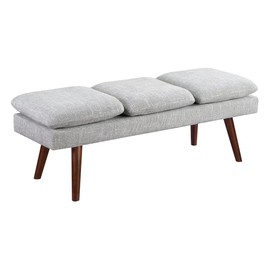 OSP Home Furnishings Amanda Mid-Century Modern Upholstered Bench with Solid Wood Tapered Legs, 54-inches, Grey Fabric
