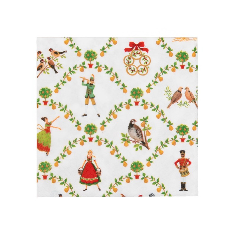 Caspari On The Twelfth Day Cocktail Napkins - includes 20