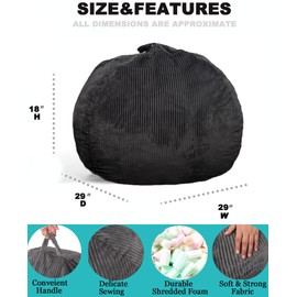 Classic Bean Bag Chair, with Faux Rabbit Fur Cover for Teens and Kids, Memory Foam Bean Bag Chairs, Ultra Soft Faux Fur Fabric, 2.5 feet Round Fluffy Bean Bag Sofa