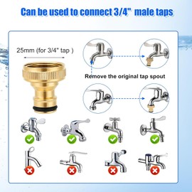 Garden Hose Connector, Solid Brass Tap Connector, 1/2 Inch and 3/4 Inch 2-in-1 Faucet Connector, 1/2 Inch Quick Connect Garden Hose Fittings, Thread Easy Connect Faucet Adapter (4 Pack)