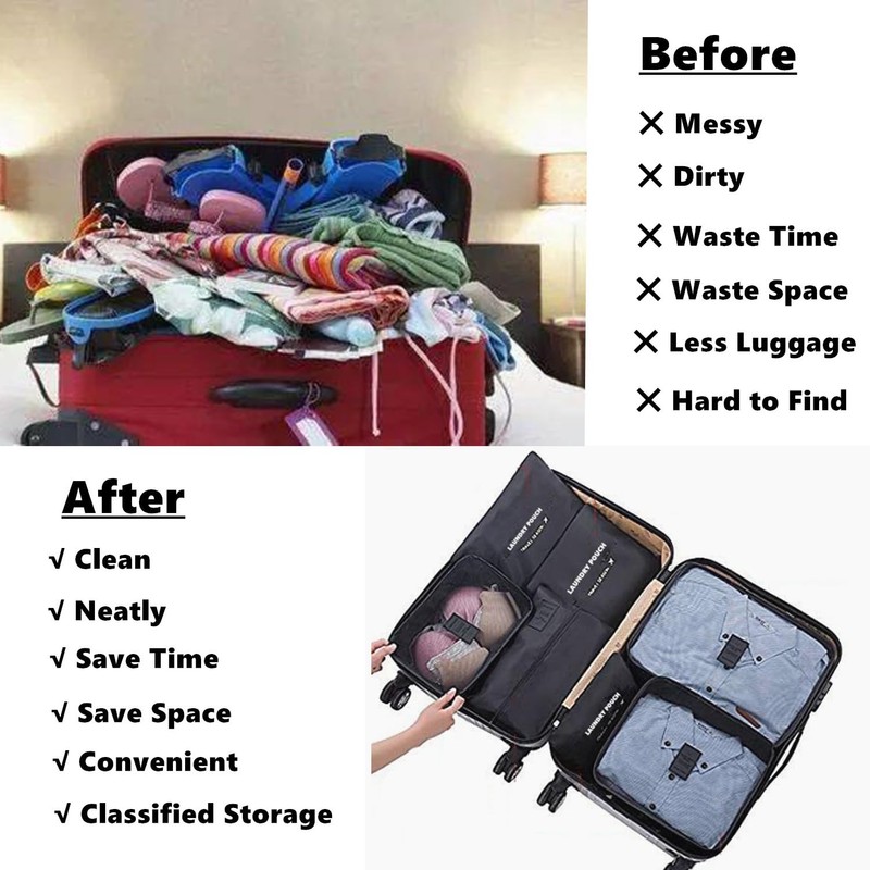 6 Pack Packing Cubes Travel Organizer, With Laundry Pouch, Electronics