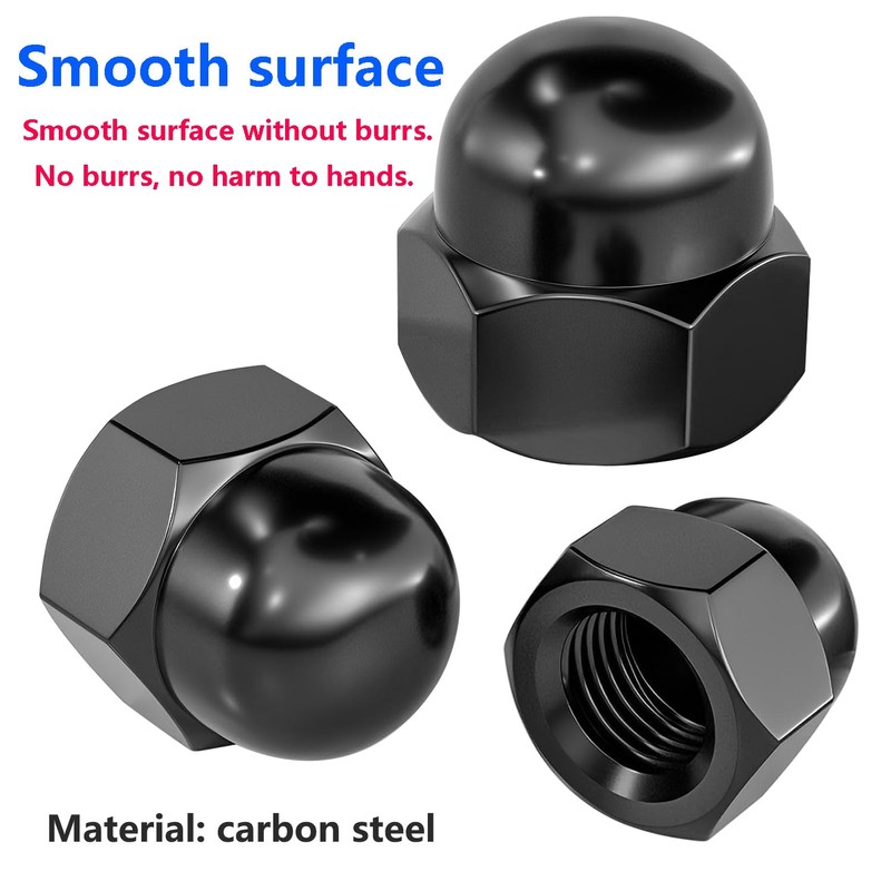 Qrity 20 Pcs Acorn Cap Nuts, M3 Black Carbon Steel