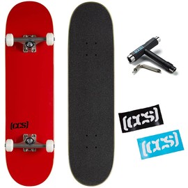 [CCS] Logo Skateboard Complete Red 7.75" - Maple Wood - Professional Grade - Fully Assembled with Skate Tool and Stickers - Adults, Kids, Teens, Youth - Boys and Girls