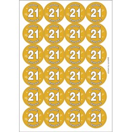 Hooray 21 Twenty One Twenty First 21st Birthday Circular Matt Paper Stickers A4 Sheet of 24 (Each Sticker is 45mm Diameter)