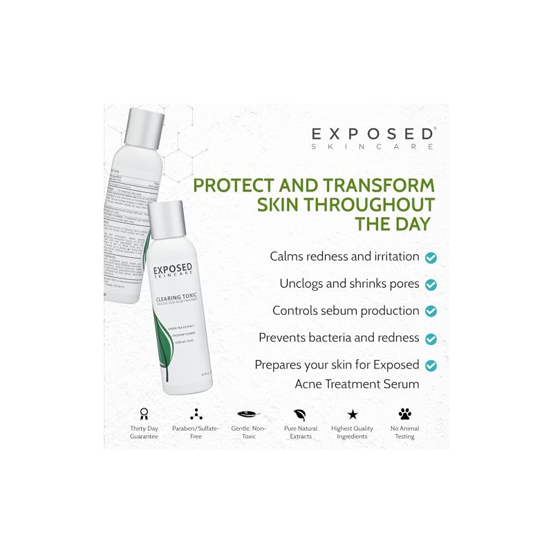 Acne Clearing Tonic Treatment Toner by Exposed Skin Care, Salicylic