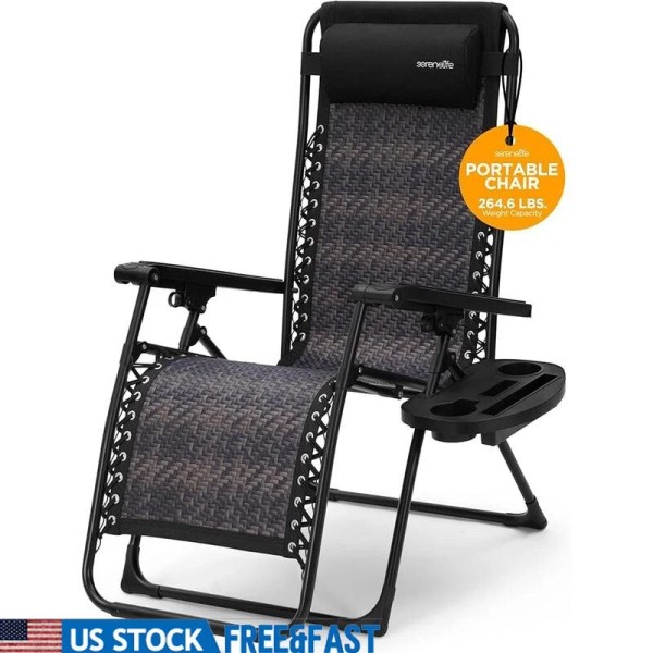 Unbranded Rattan Zero Gravity Chair Portable Folding Lounge Chair W/