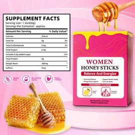 Rulinal Shilajit Honey Sticks for Women, Strawberry Honeysticks, Natural Energy & Vitality Booster with Shatavari & Saffron for Hormonal Balance, Focus & Stamina | 30 Sticks (1)