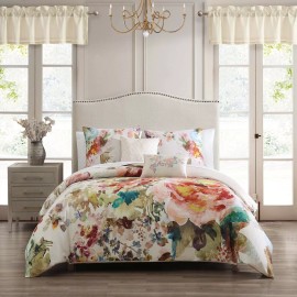 Bebejan Antique Flowers Ivory 5 Piece Reversible Comforter Set in King
