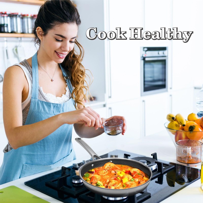 Nonstick Frying Pans with Lid,10 inch Stainless Steel Skillet Set