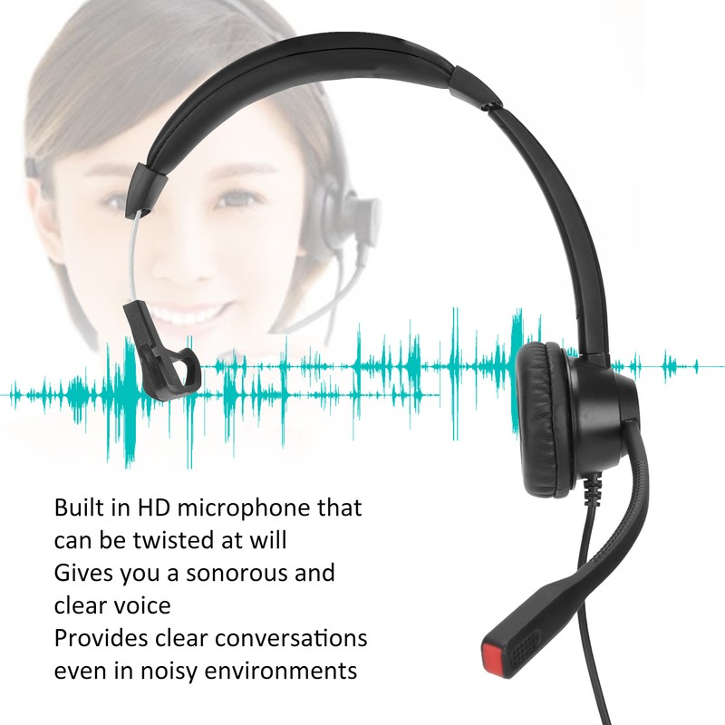 Telephone Headset Monaural Customer Service Headphones with Mic for Call