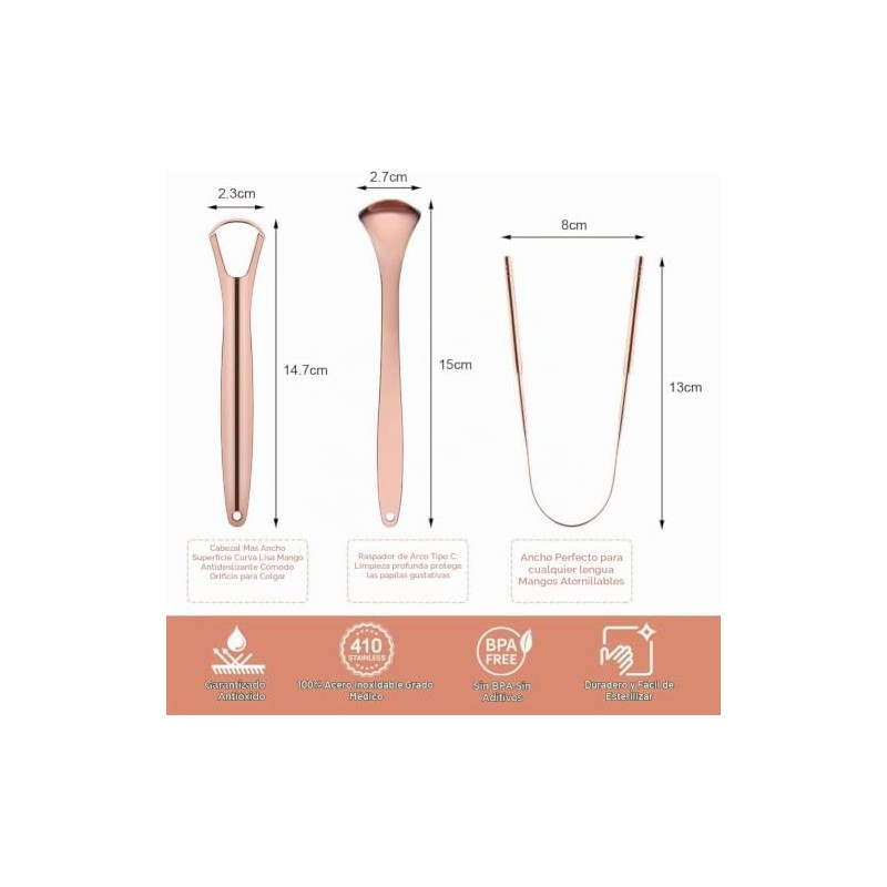 Raspador de Lengua de Acero Inoxidable Set de 3 para