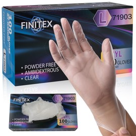 FINITEX Clear Vinyl Disposable Gloves Food Safe Latex-Free Food Prep Exam Gloves Box of 100 (Clear Large)