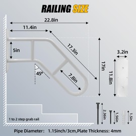 Hand Rails for Outdoor Steps, 28" Step Grab Bar for Outdoor, Step Railing, Garage Railing with Matte Finished, U Shaped Handrail Wall Mount, Exterior Handrails 1-2 Steps for Porch, White