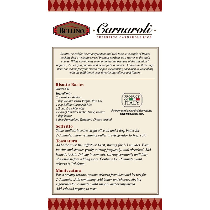 Bellino Carnaroli Superfino Long Grain Rice, 16 Ounce Boxes (Pack
