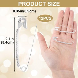 CustomyLife 12Pcs Silver Rhinestone Safety Pins, Sweater Shawl Clips, Faux Crystal Brooch Charms Decorative Accessories for Women Scarf Sock Lapel Hat