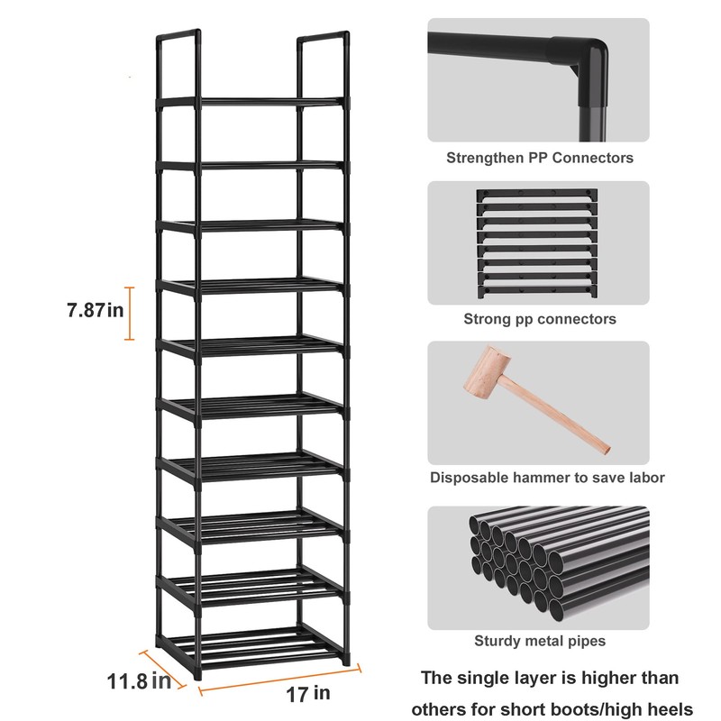 OYREL Sturdy Metal Shoe Rack Organizer,Narrow Shoe Racks for Closets,