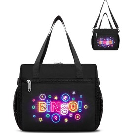 Bingo Bag for Daubers Dabbers Dobbers Dotters Water Resistant Bingo Accessories Bag with Pockets for Adults Seniors (Black)