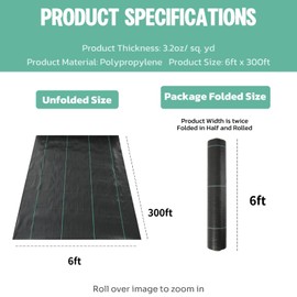 luckybao 6ft*300ft Landscape Fabric,Weed Barrier Fabric,3.2oz Heavy Duty Weed Blocker Fabric,Weed Contorl for Underlayment,Gardening Weed Mat-Durable,Easy Installation