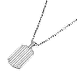 Geoffrey Beene Stainless Steel Men's Dog Tag Necklace with Cubic Zirconia Stone