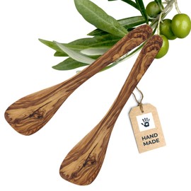 HOFMEISTER® Cooking Spoon Made of Various Wood Types: Heat-Resistant, Antibacterial Giant Mixing Spoon Made of Beech, Cherry Wood or Olive Wood (Cooking Spoon Round Olive Wood with Heart | 30 cm, 1)