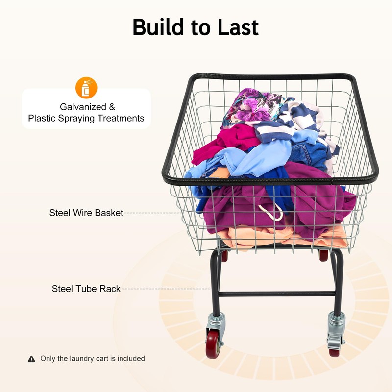 SNKOURIN Laundry Cart, Heavy Duty Steel Wire Laundry Cart with