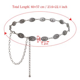 Topbuti Western Oval Concho Chain Belt for Women Metal Waist Chain Belt for Dresses Jeans Western Cowgirl (Style 2, Silver)
