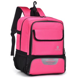 Youth Soccer Bag, Soccer Backpack with Ball Holder, Basketball Volleyball Football Handball Sports Backpack with Ball Compartment,Rose Red