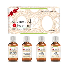 Greenwood Essential Essential Oil Kit 100% Natural Therapeutic Grade 10ml (0.33 oz) Each - Pack of 4