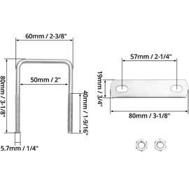 QWORK® 6 Pieces M6 Stainless Steel U Bolt Set, 80 x 50 mm U Bolt, High Load Capacity, with Nuts and Frame Plate, for Multiple Uses
